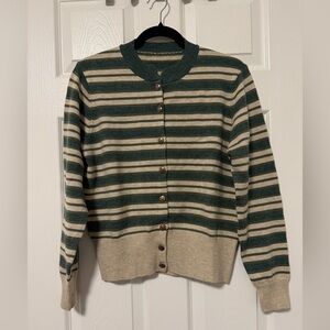 Loro Piana 100% cashmere Green and Cream Striped Cardigan(Outlet)